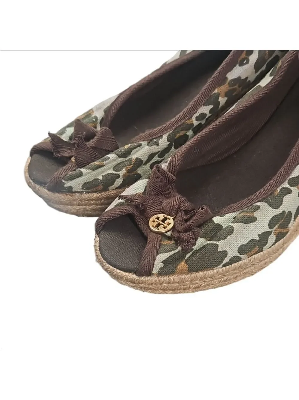 Tory Burch Leopard Wedge Peep Toe Shoes Size 11B